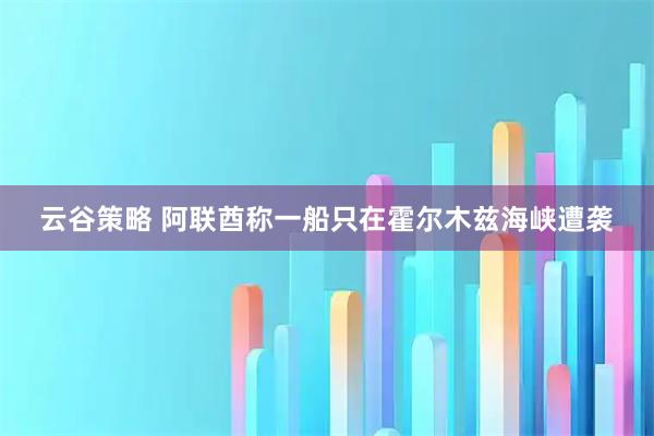 云谷策略 阿联酋称一船只在霍尔木兹海峡遭袭